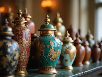 Collection of Ornate Decorative Ceramic Vases