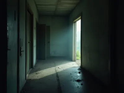 Abandoned Hallway With Open Doorway And Natural Light