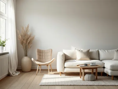 Modern Minimalist Living Room Interior With Neutral Decor