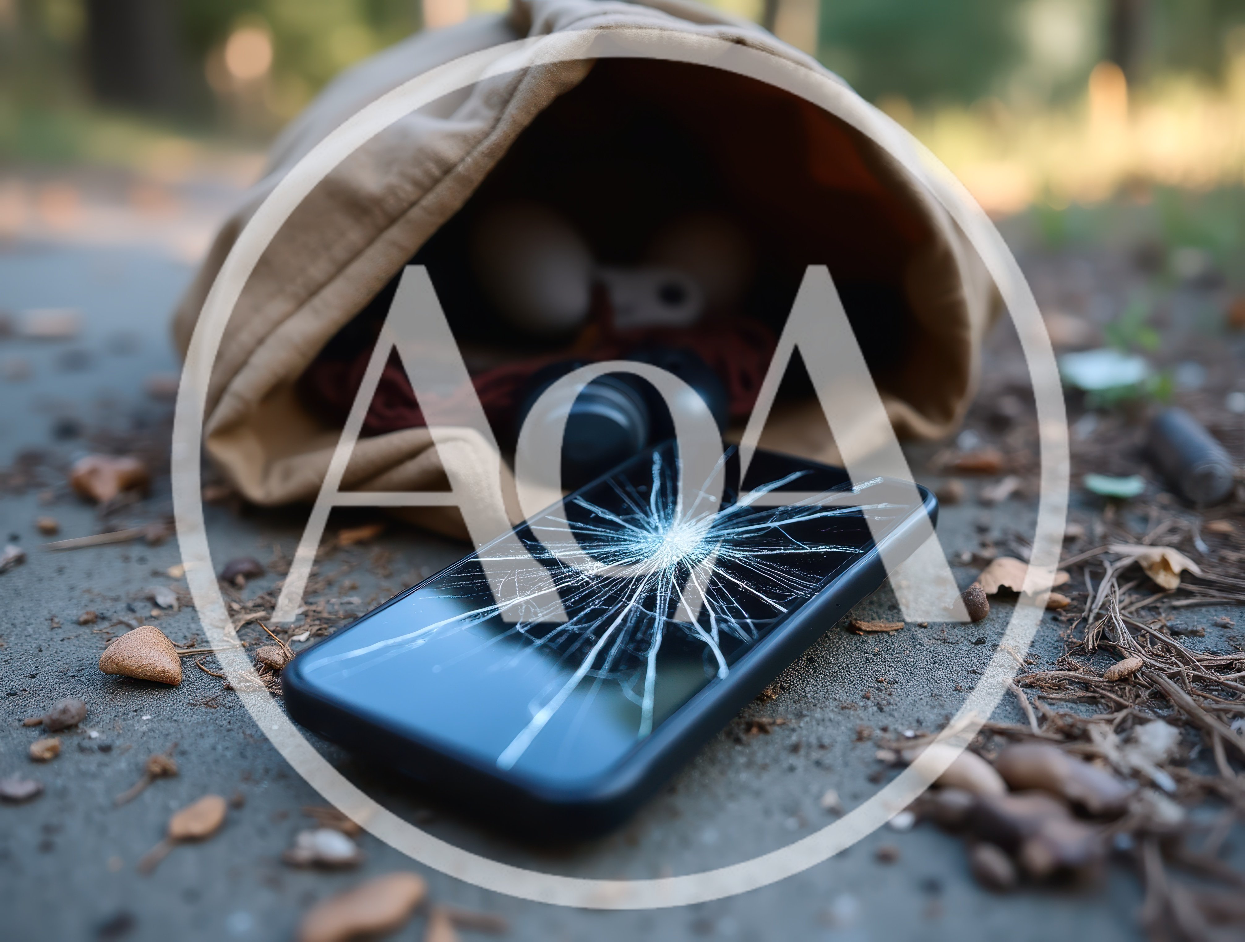 Broken Smartphone Screen Lying On Forest Ground