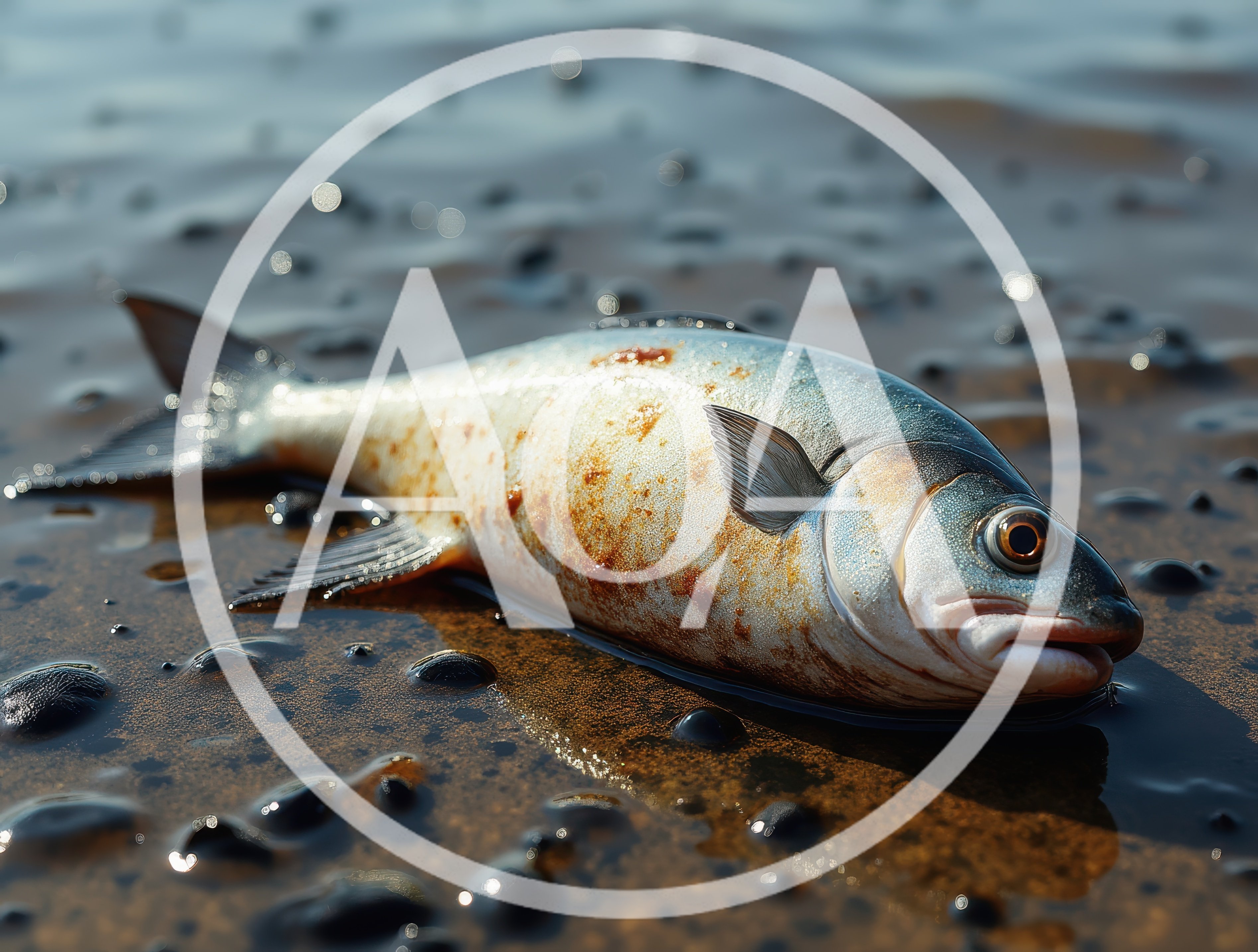 Dead Fish Lying on Shallow Water Shoreline