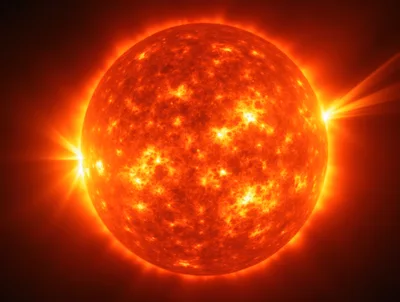 Glowing Sun Surface With Solar Flares