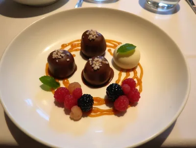 Gourmet Chocolate Dessert Plated With Fresh Berries