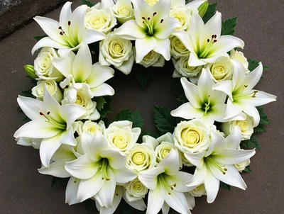 White Lily and Rose Funeral Wreath