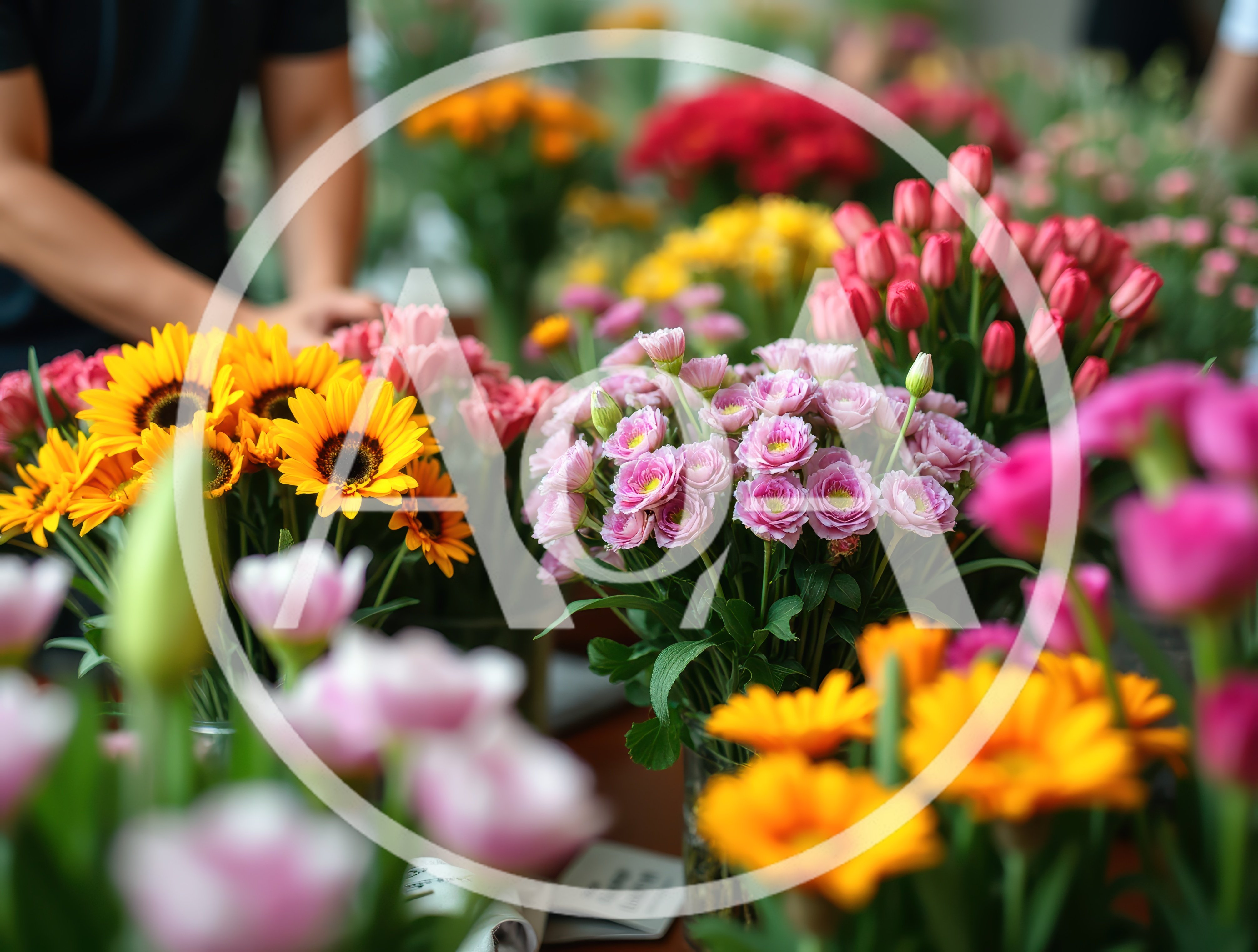 Florist Arranging Fresh Colorful Flowers In A Shop