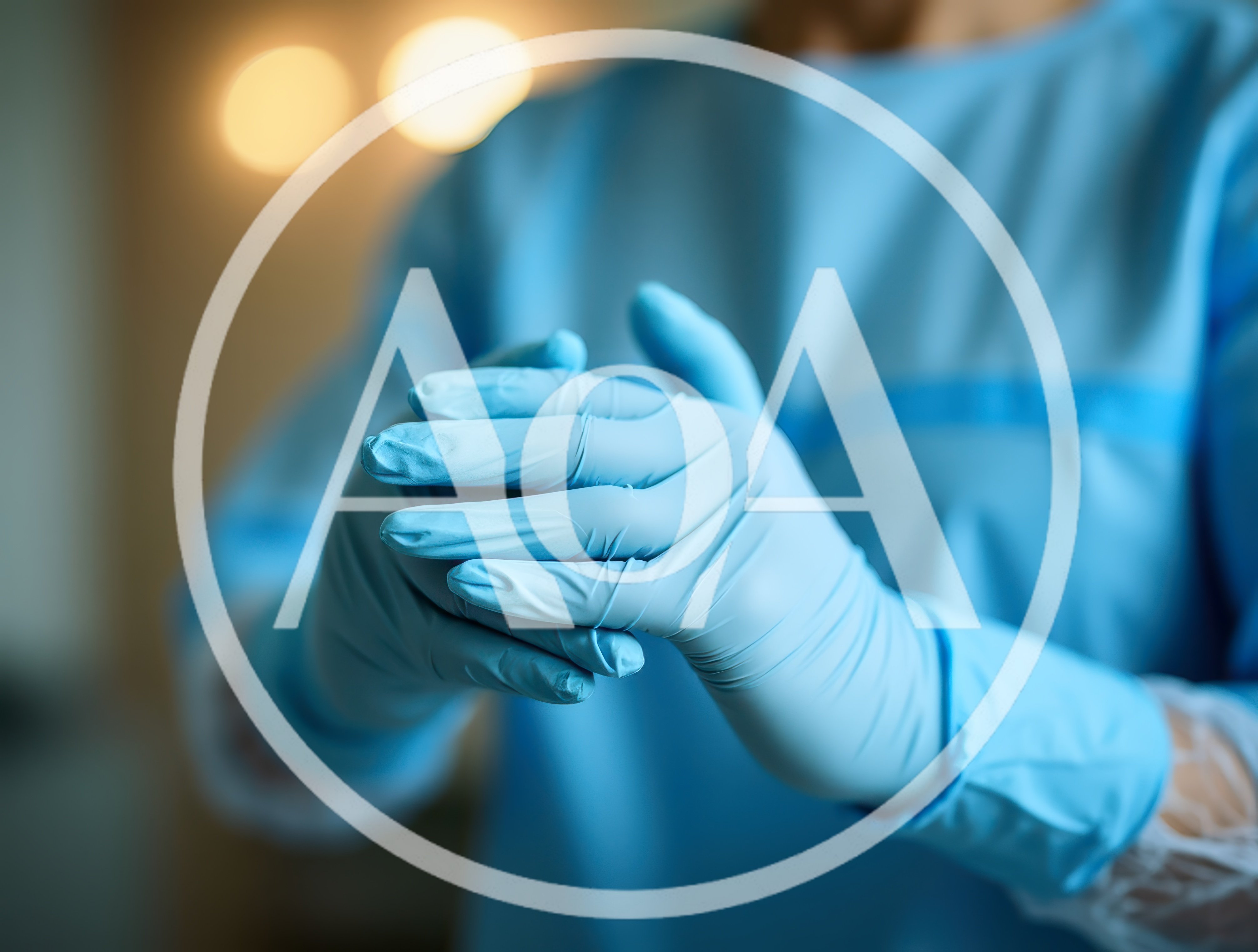 Medical Professional Putting On Sterile Blue Latex Gloves