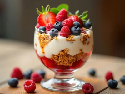 Fresh Berry Yogurt Parfait in Glass Cup