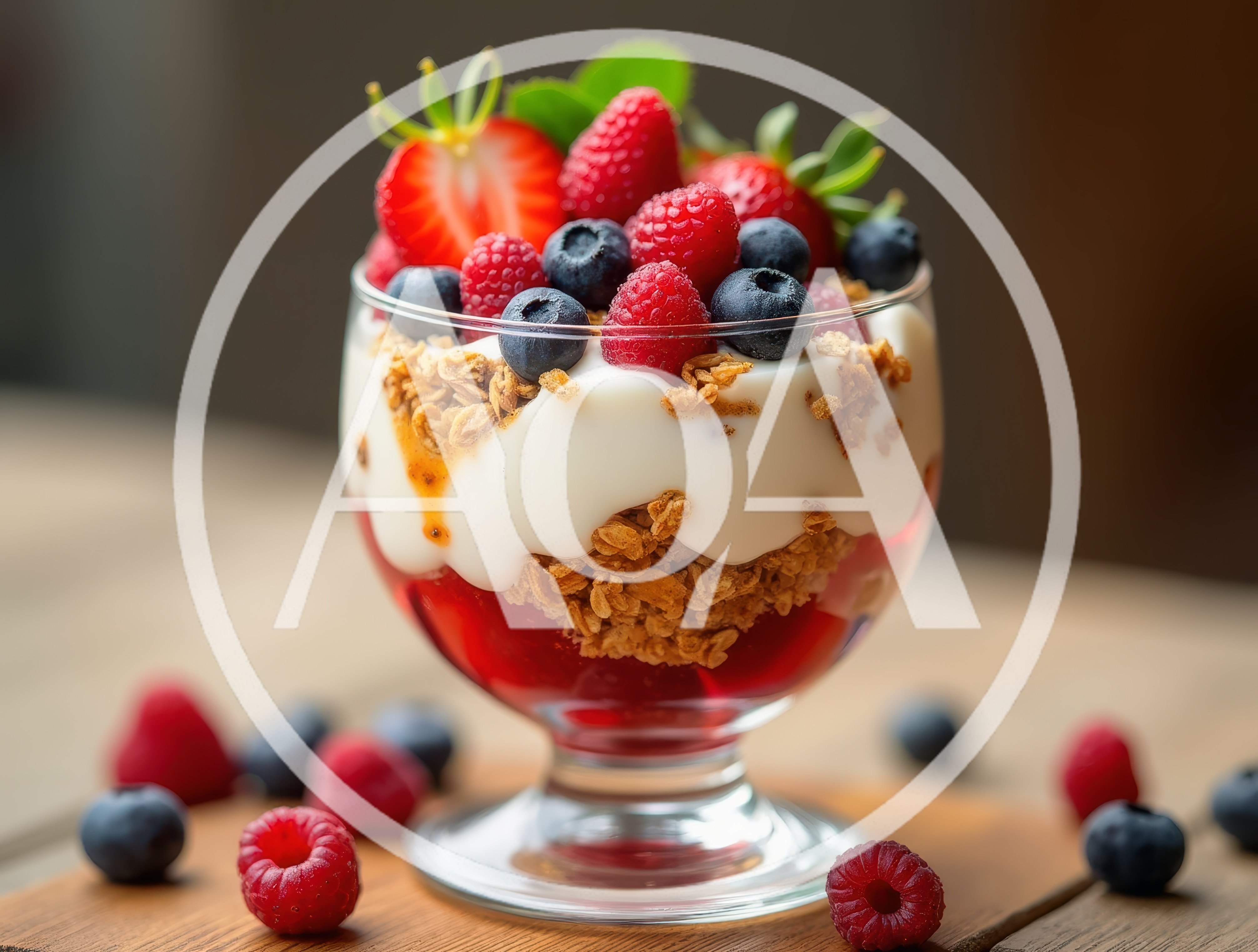 Fresh Berry Yogurt Parfait in Glass Cup