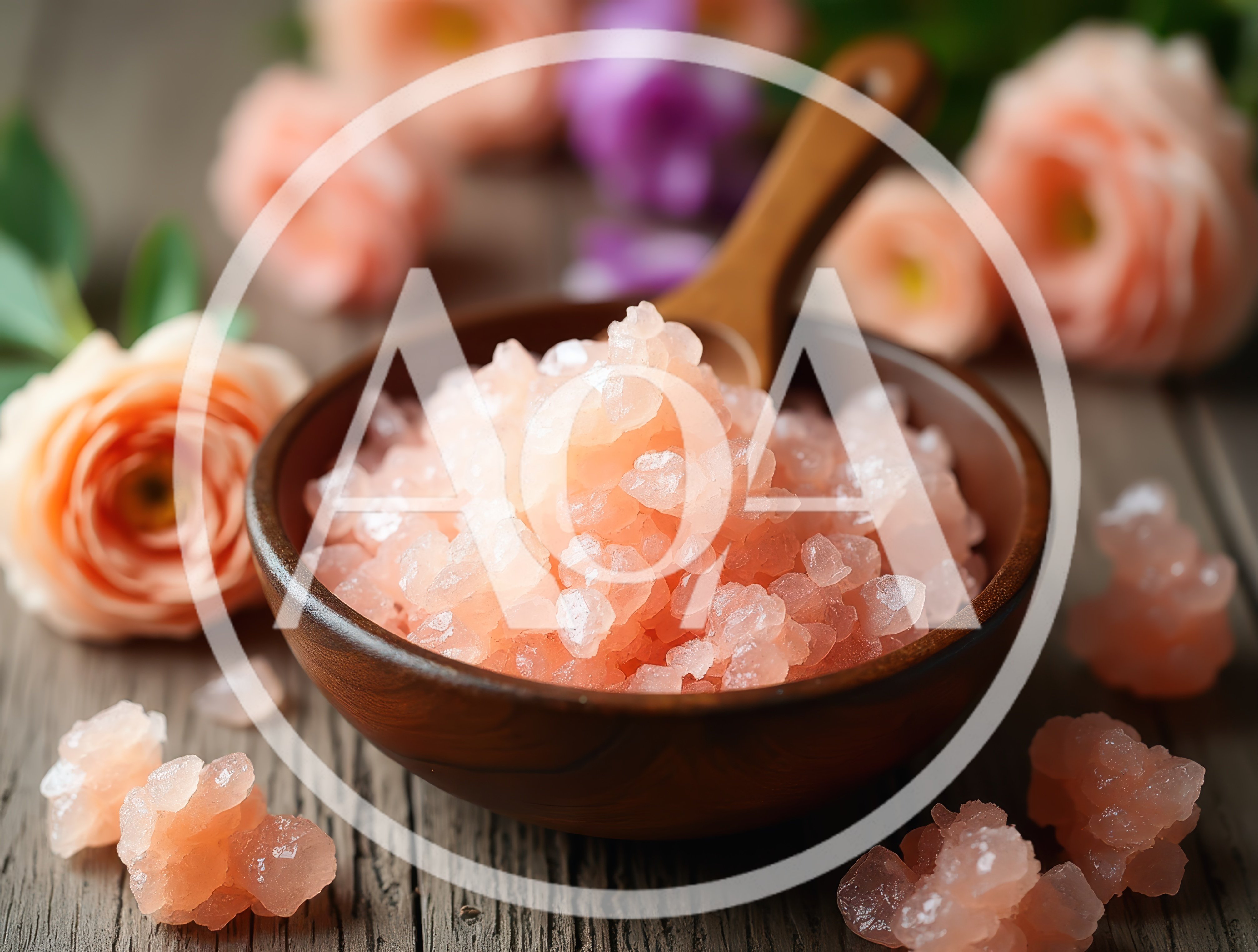 Pink Himalayan Salt Scrub In A Wooden Bowl