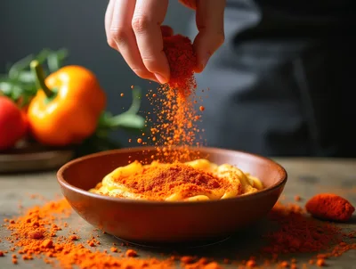 Chef Sprinkling Paprika Powder Over Macaroni