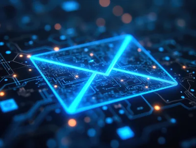 Glowing Digital Email Icon On Circuit Board