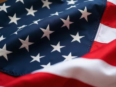 Close Up Of Waving American Flag Fabric