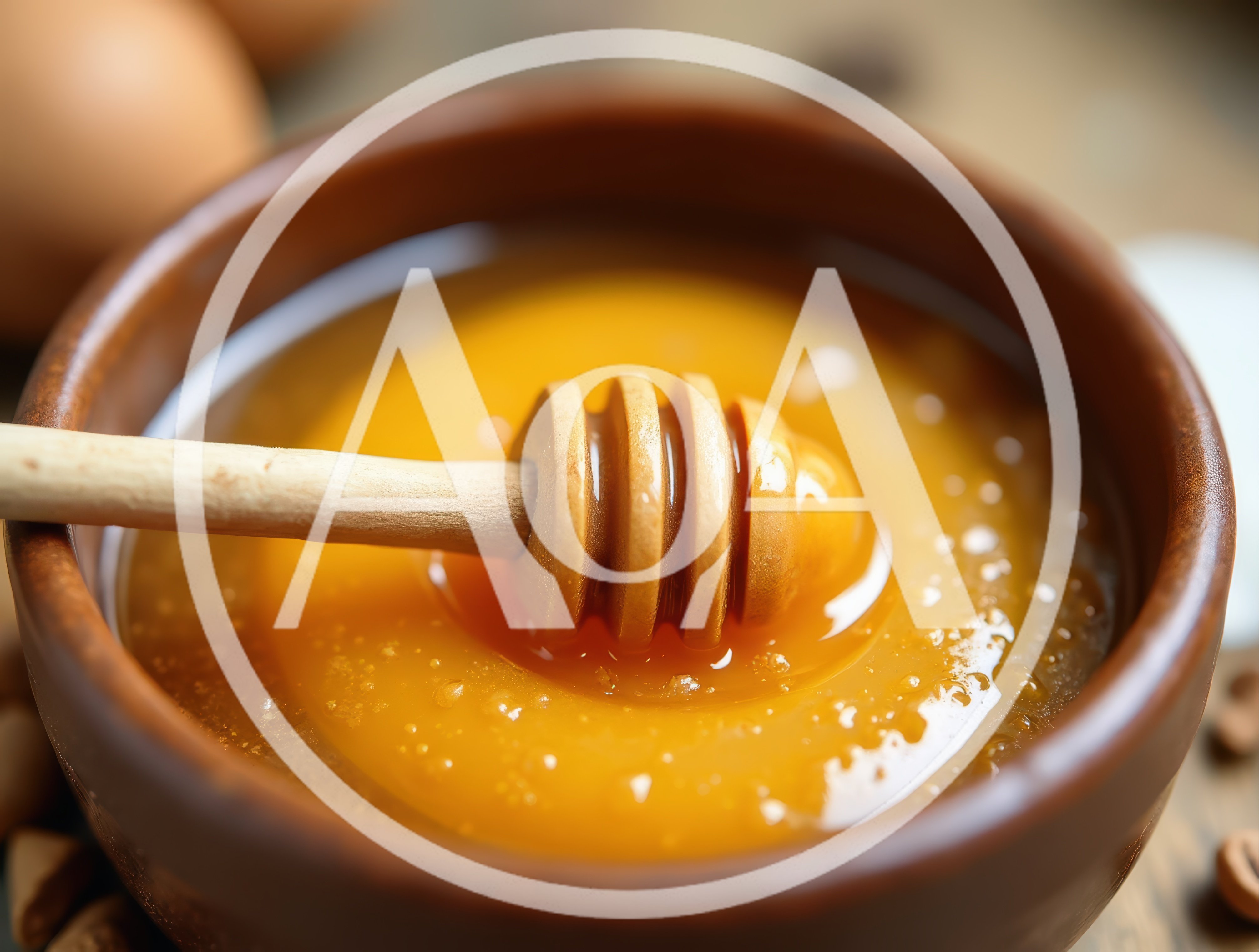 Wooden Honey Dipper Resting In A Bowl Of Honey