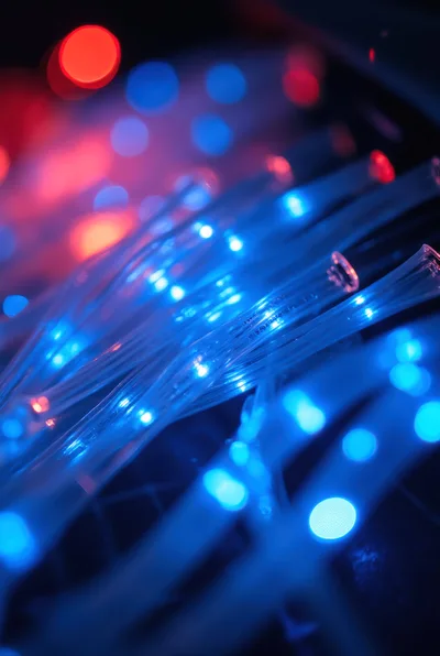 Abstract Fiber Optic Cables With Glowing Blue Lights