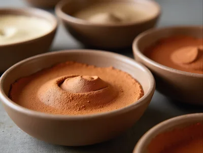 Ceramic Bowls Filled With Various Colored Cosmetic Powders