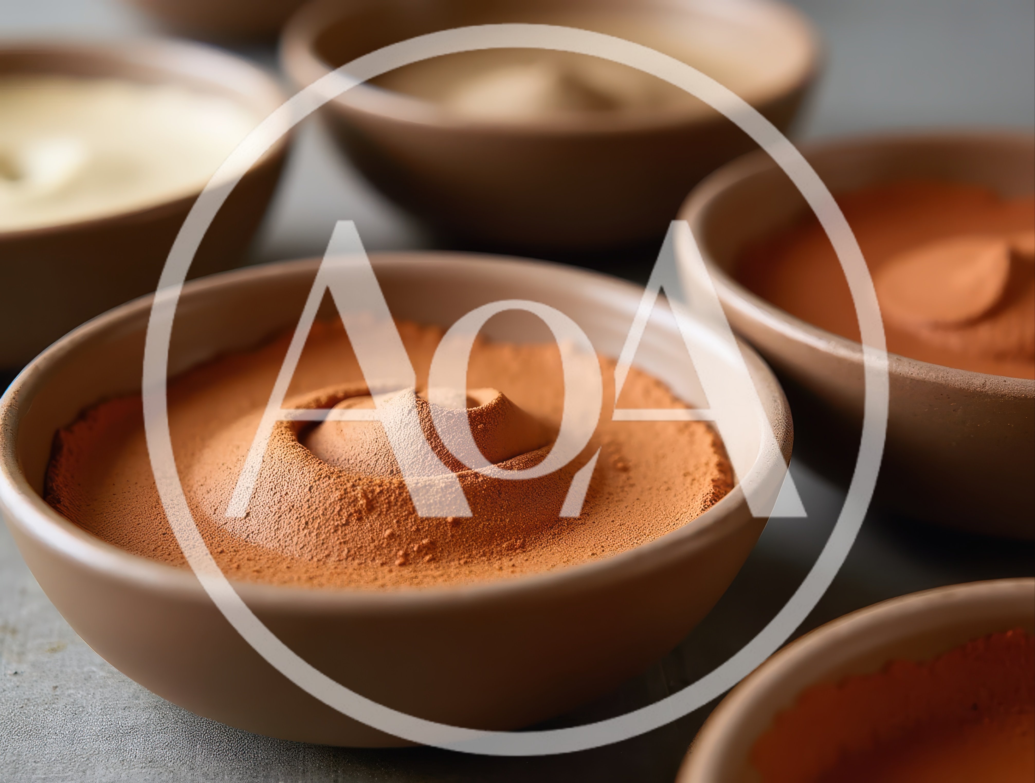 Ceramic Bowls Filled With Various Colored Cosmetic Powders