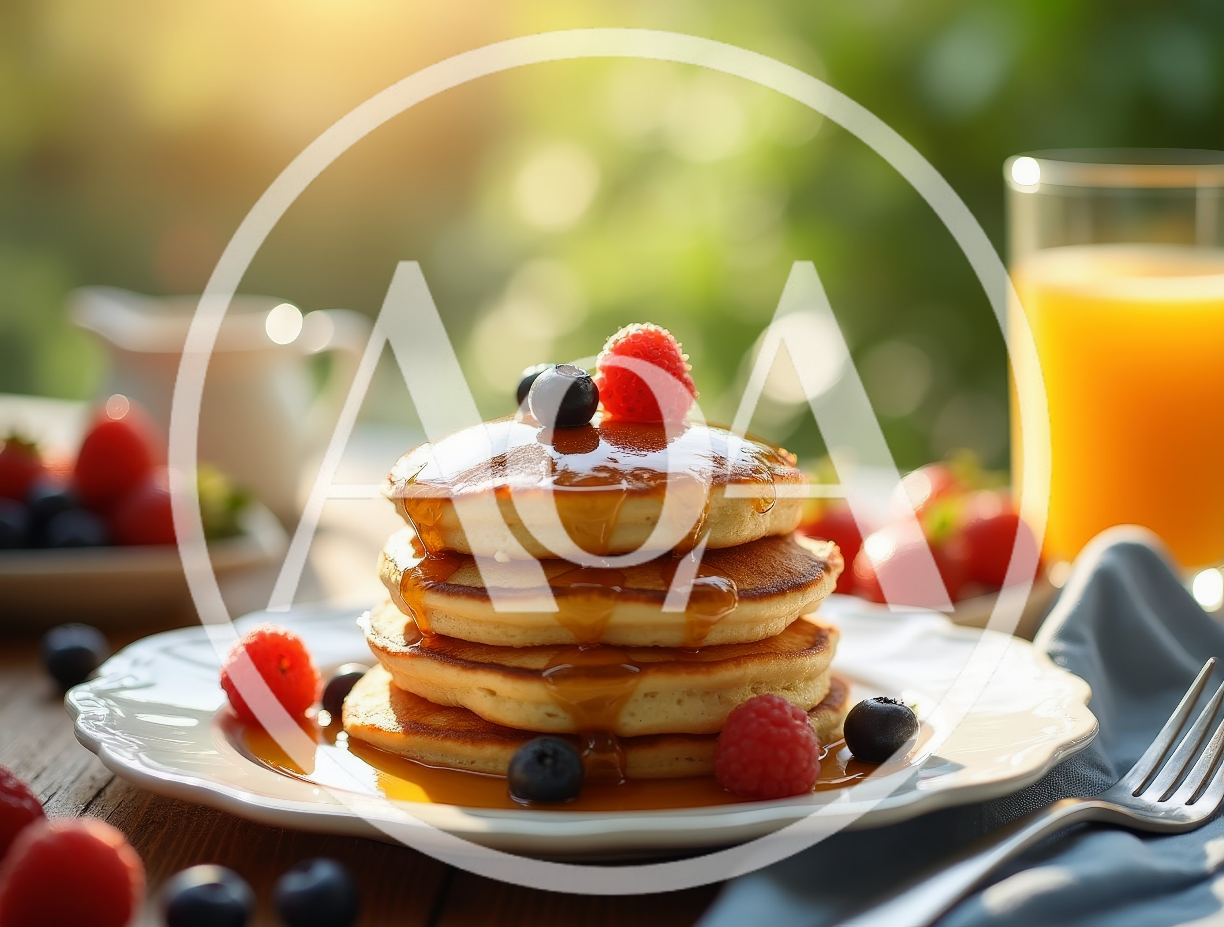 Stack of Pancakes with Berries and Syrup
