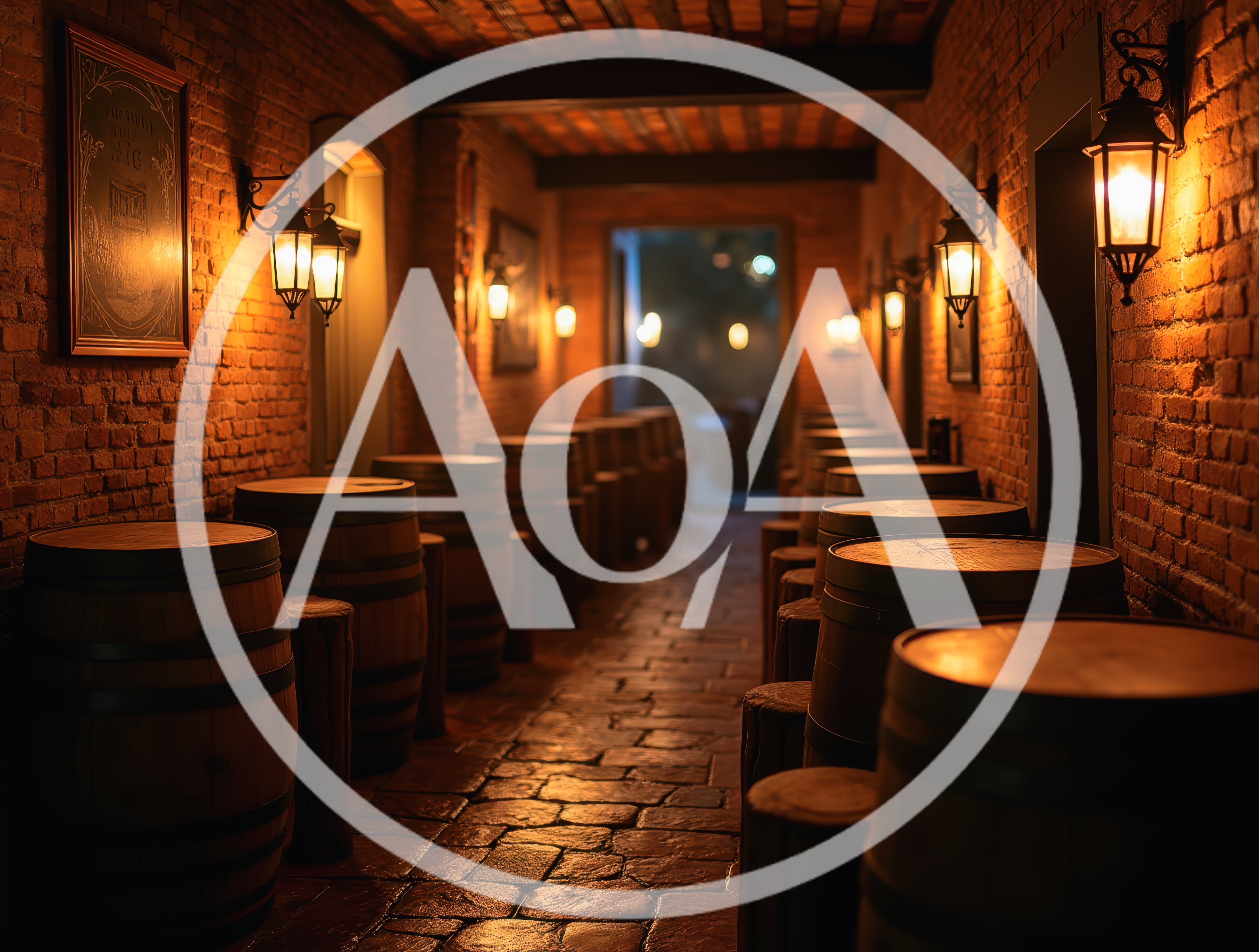 Rustic Tavern Hallway With Wooden Barrels