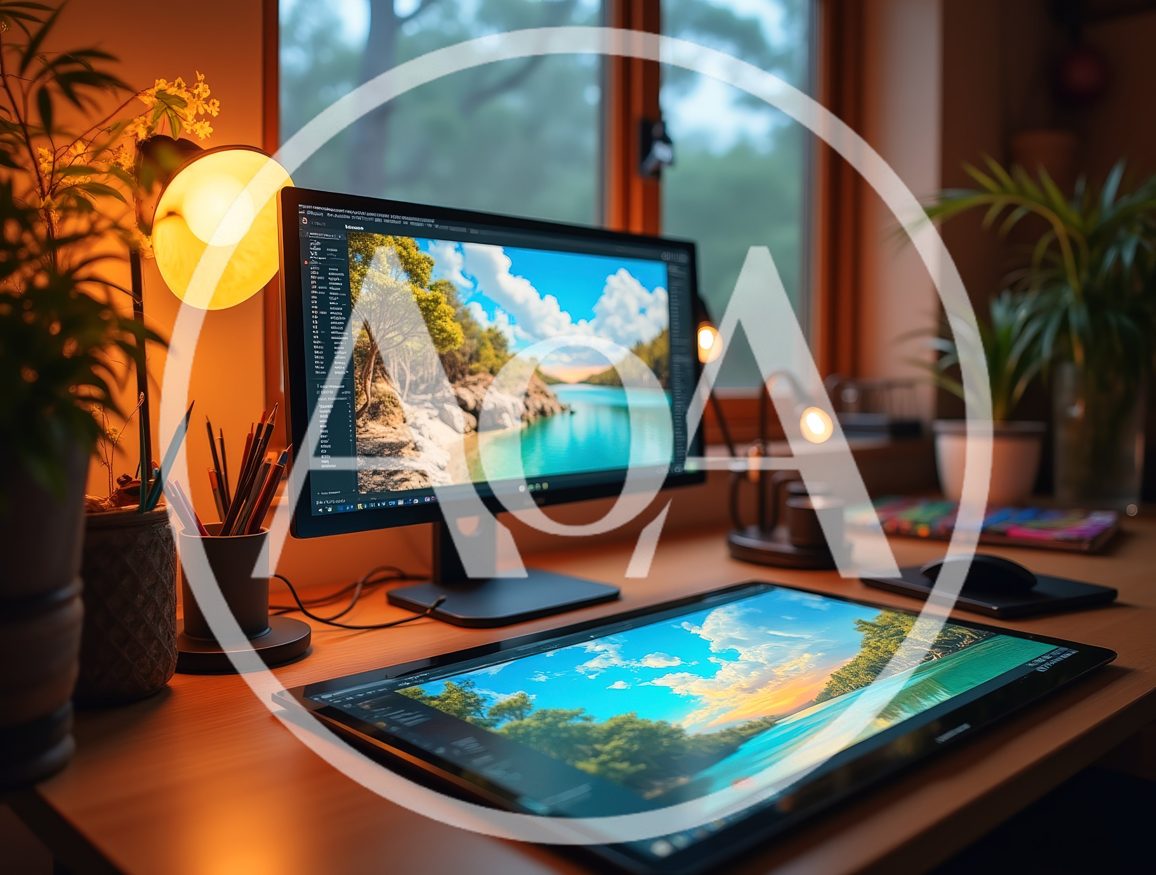 Digital Artist Workspace With Dual Monitor Setup