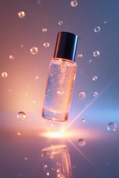 Floating Skincare Serum Bottle With Bubbles