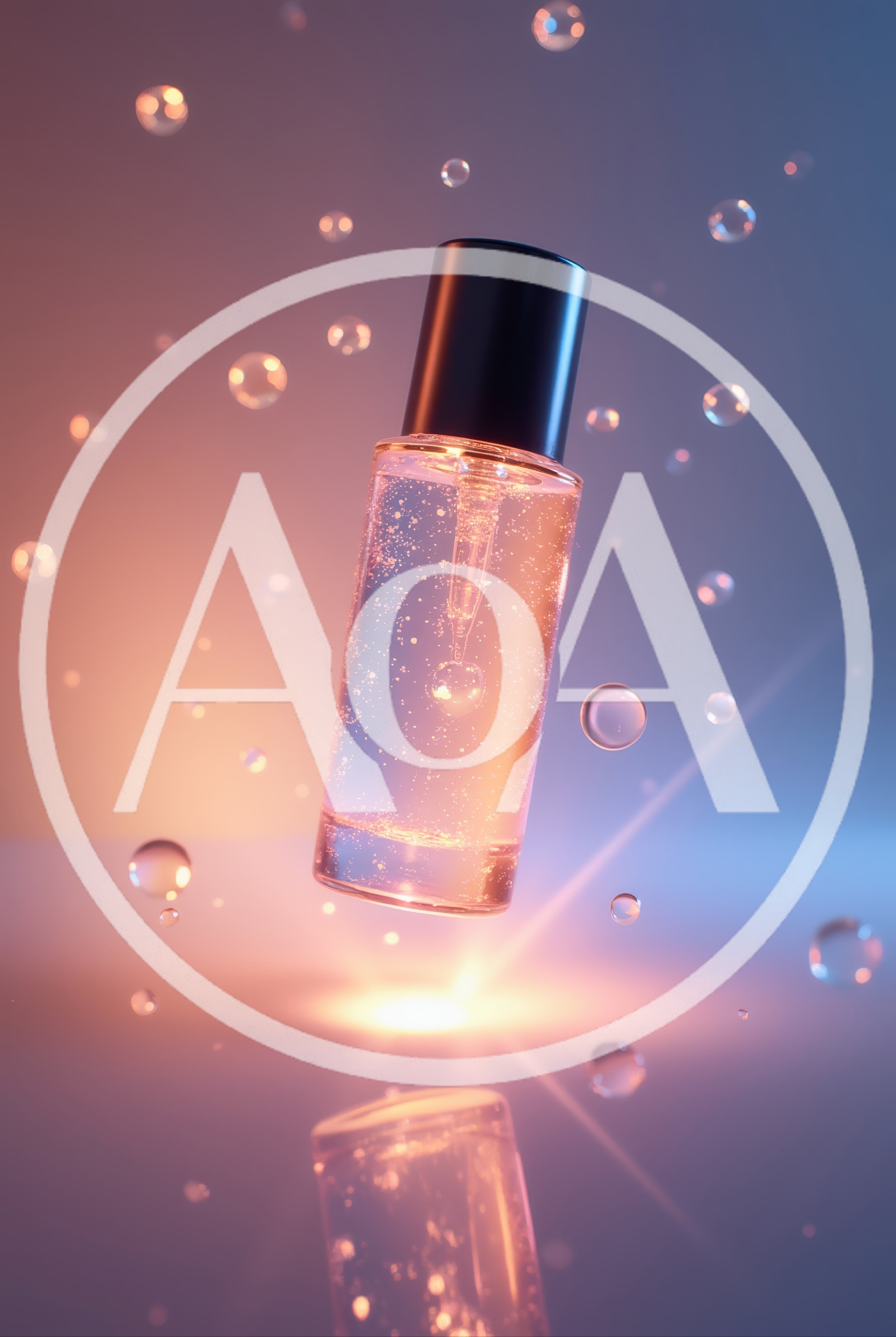 Floating Skincare Serum Bottle With Bubbles