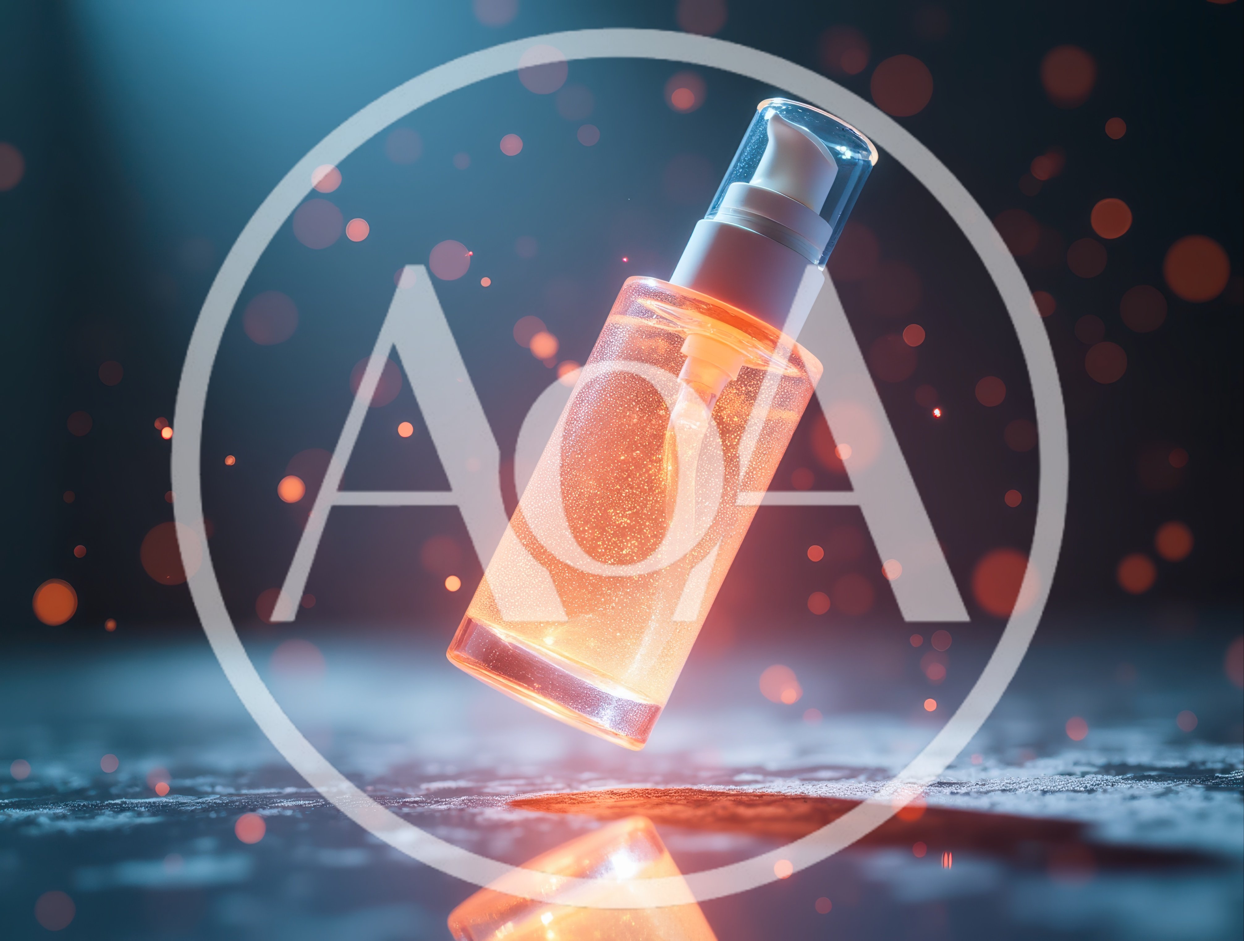 Floating Skincare Serum Bottle With Glowing Particles