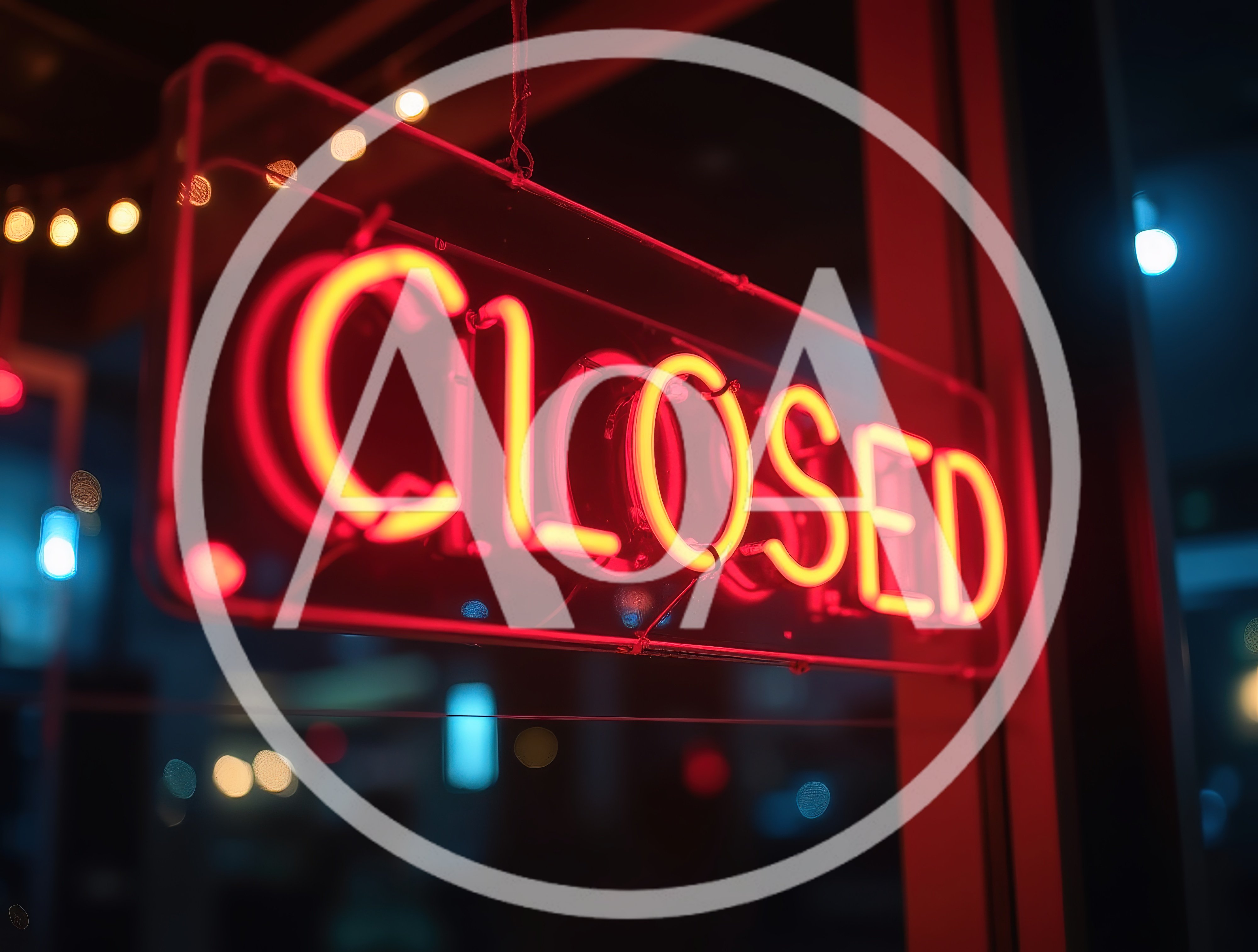 Glowing Red Neon Closed Sign In A Window