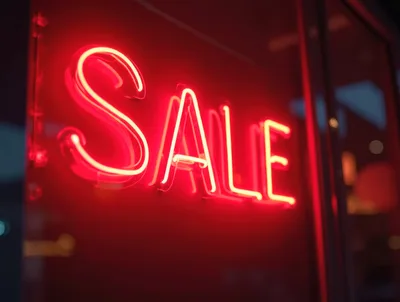 Bright Red Neon Sale Sign In Store Window