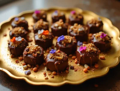 Gourmet Chocolate Truffles Decorated With Edible Flowers
