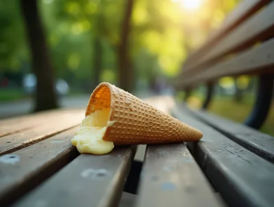 Dropped Ice Cream Cone On A Park Bench