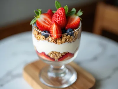Strawberry and Blueberry Yogurt Parfait in Glass