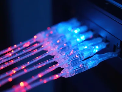 Fiber Optic Cables Connected To Network Server