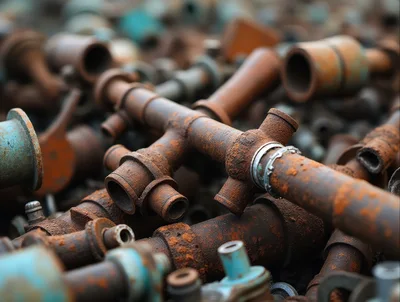 Pile Of Rusted Industrial Metal Pipe Fittings