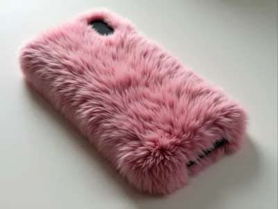 Pink Faux Fur Smartphone Case On White Surface