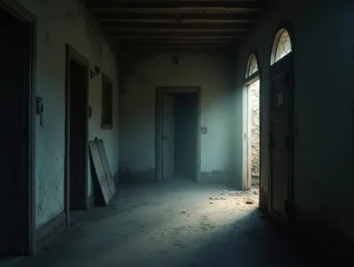 Abandoned Hallway With Open Doorway And Natural Light