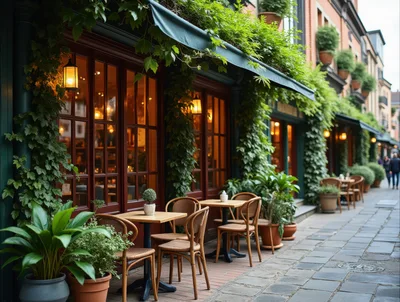 Outdoor Cafe Seating On A Charming European Street