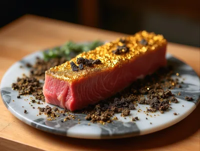 Gourmet Raw Tuna Loin Topped With Edible Gold Leaf