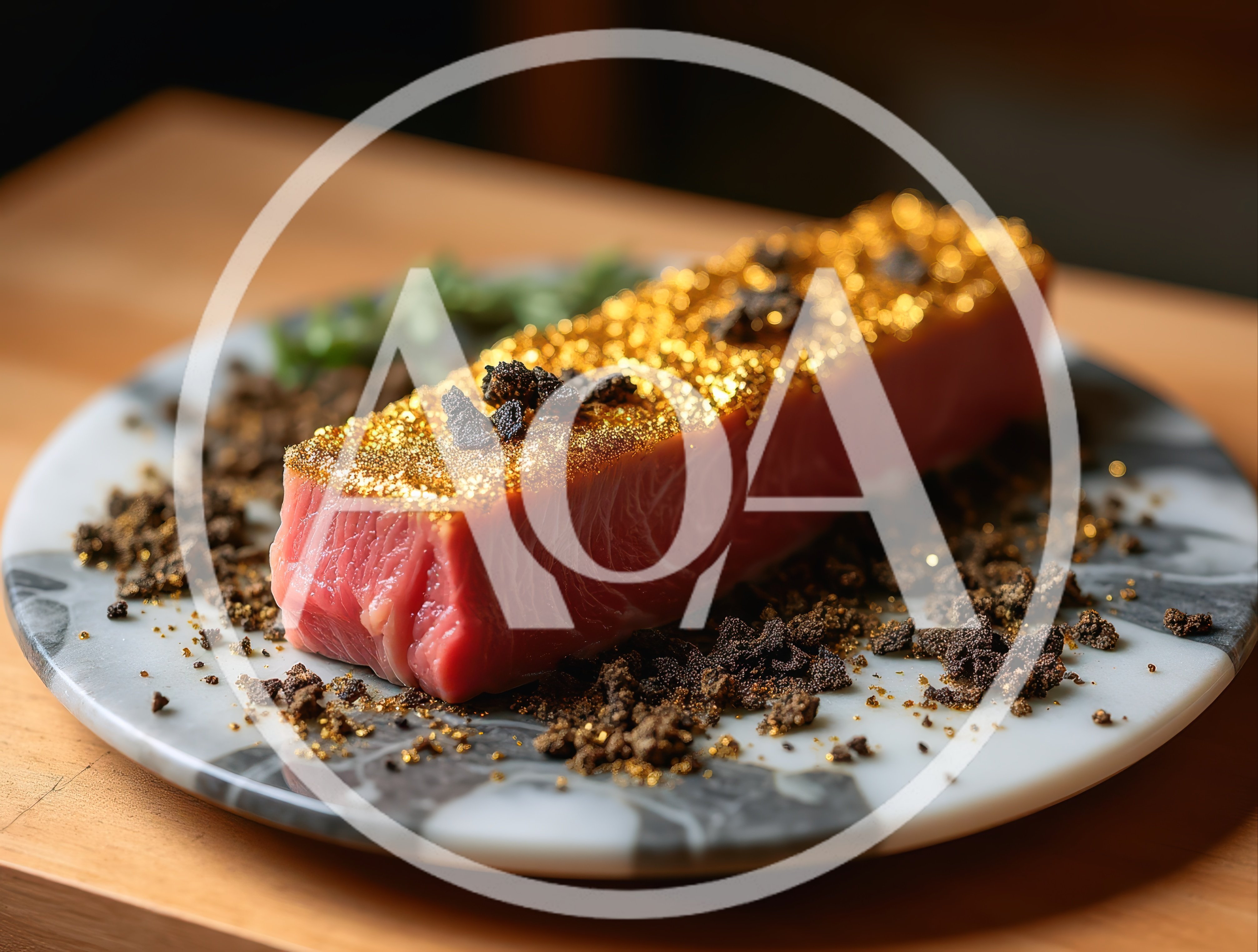 Gourmet Raw Tuna Loin Topped With Edible Gold Leaf