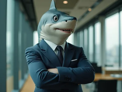 Shark Head Businessman Standing In Modern Office