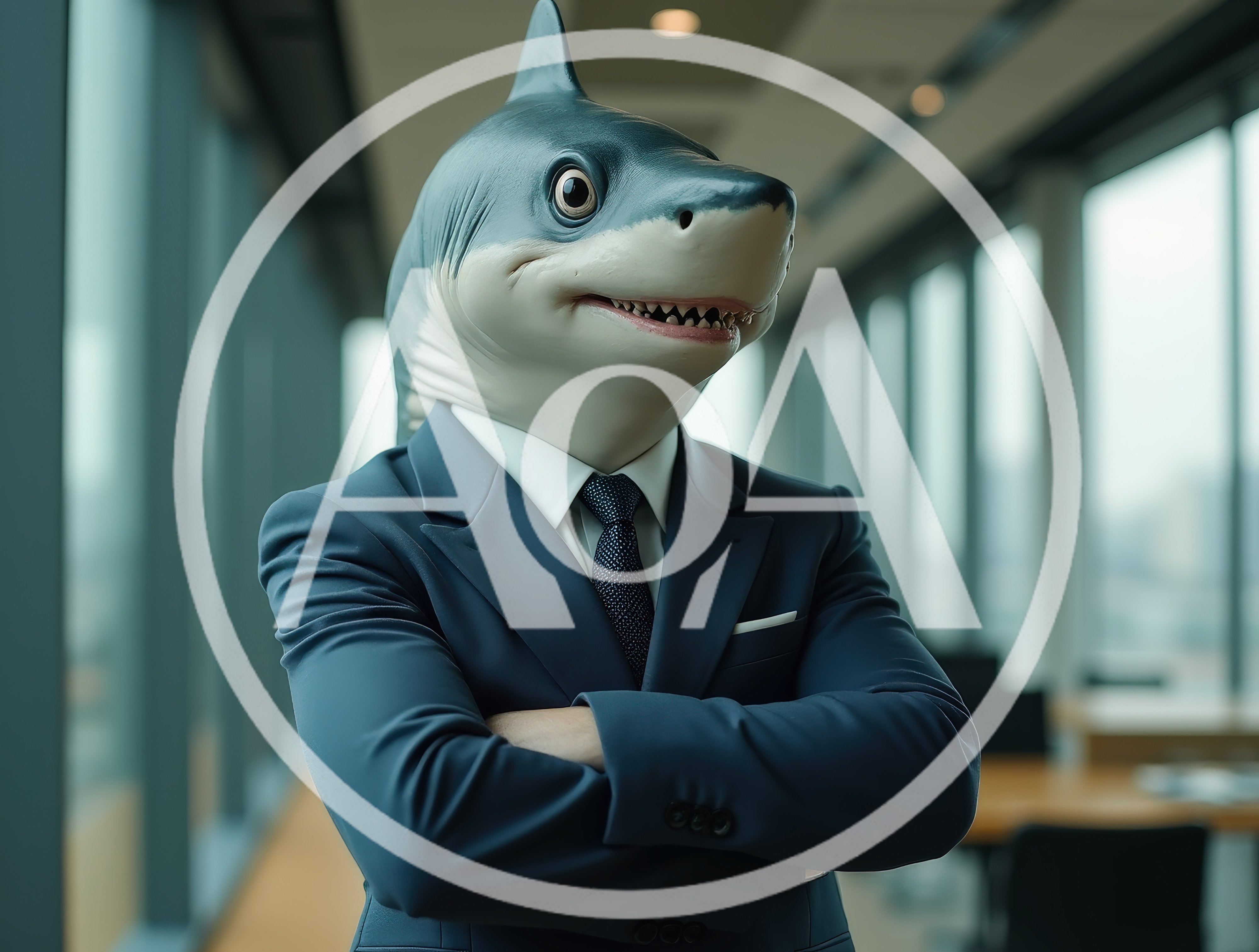 Shark Head Businessman Standing In Modern Office