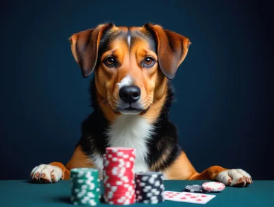 Dog Playing Poker With Chips And Cards
