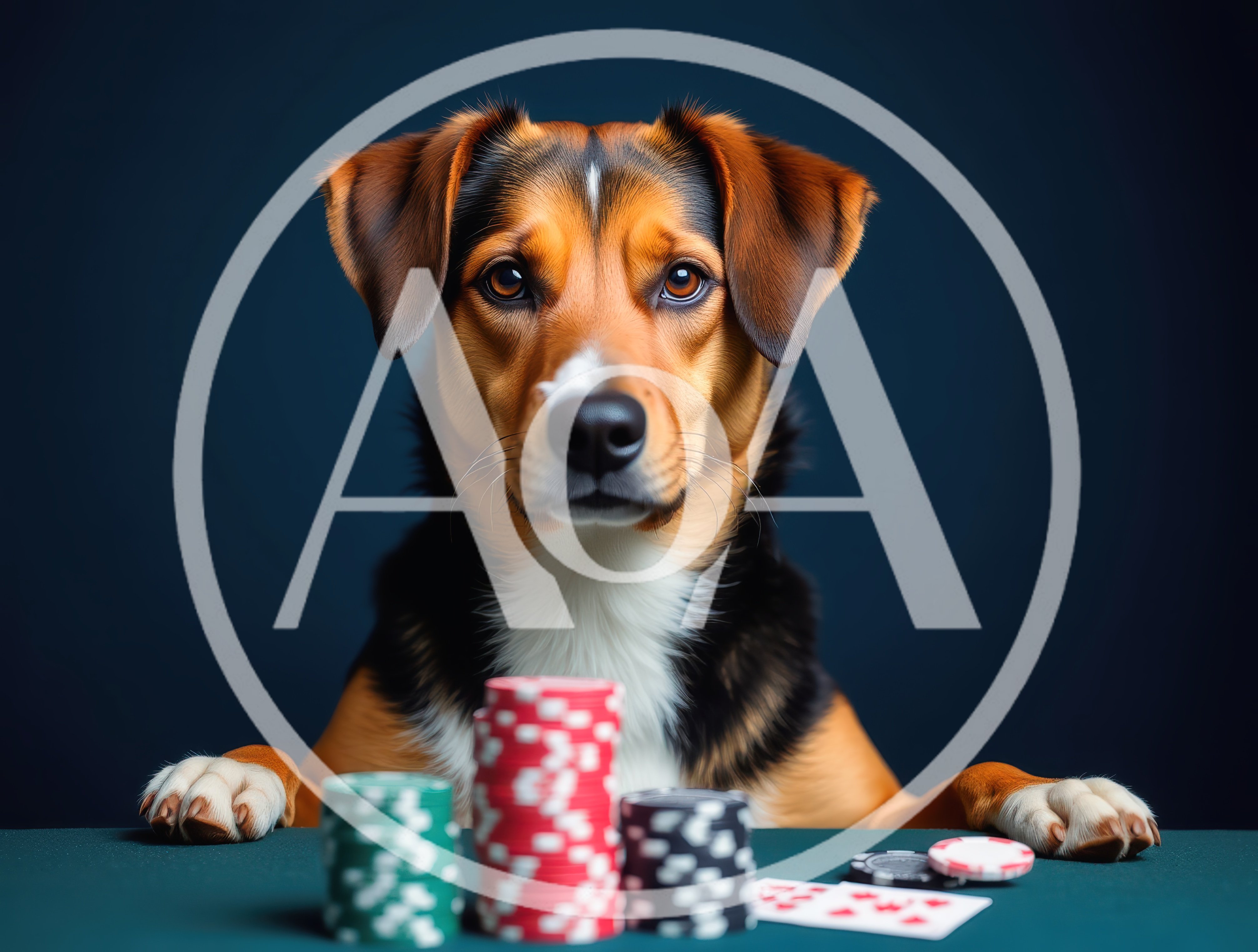 Dog Playing Poker With Chips And Cards