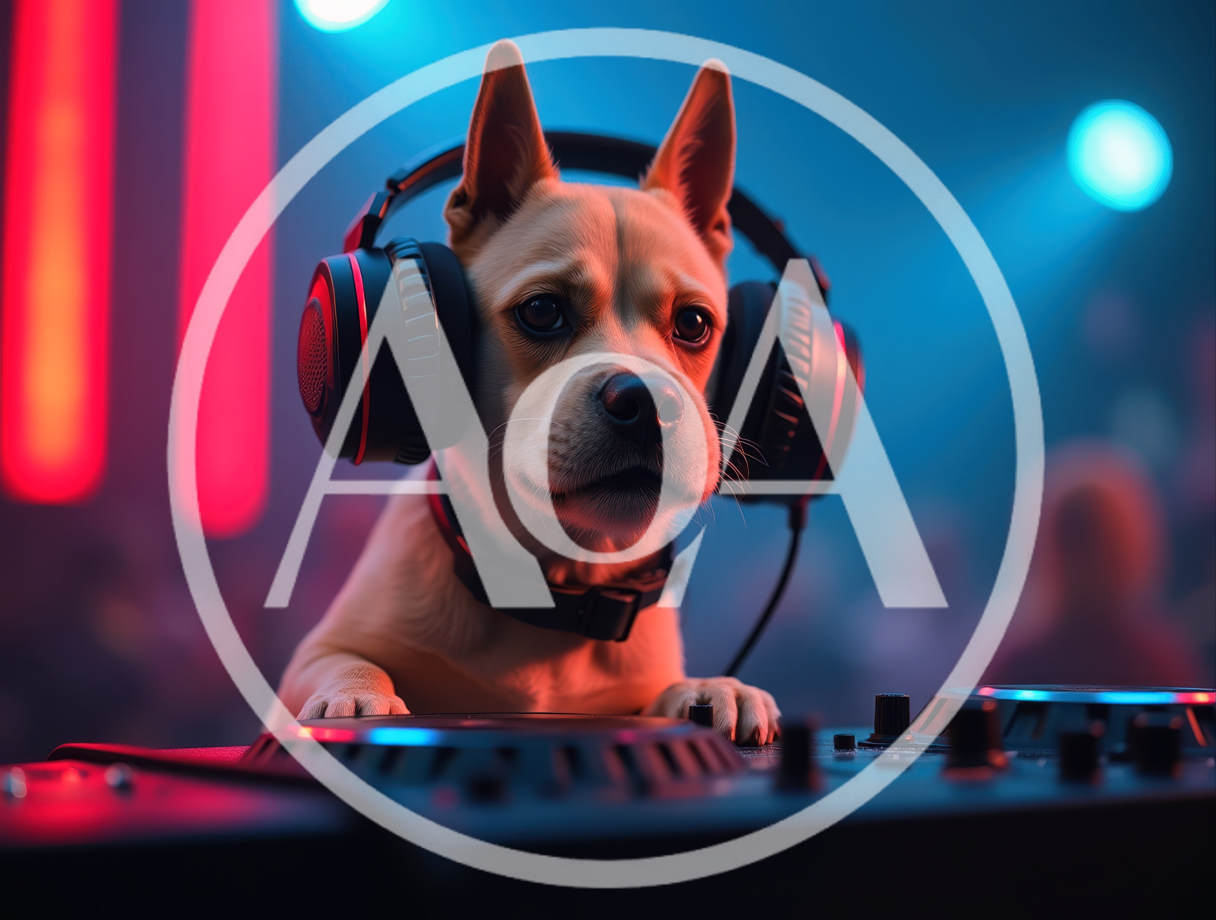 Cute Dog DJ Wearing Headphones At A Nightclub