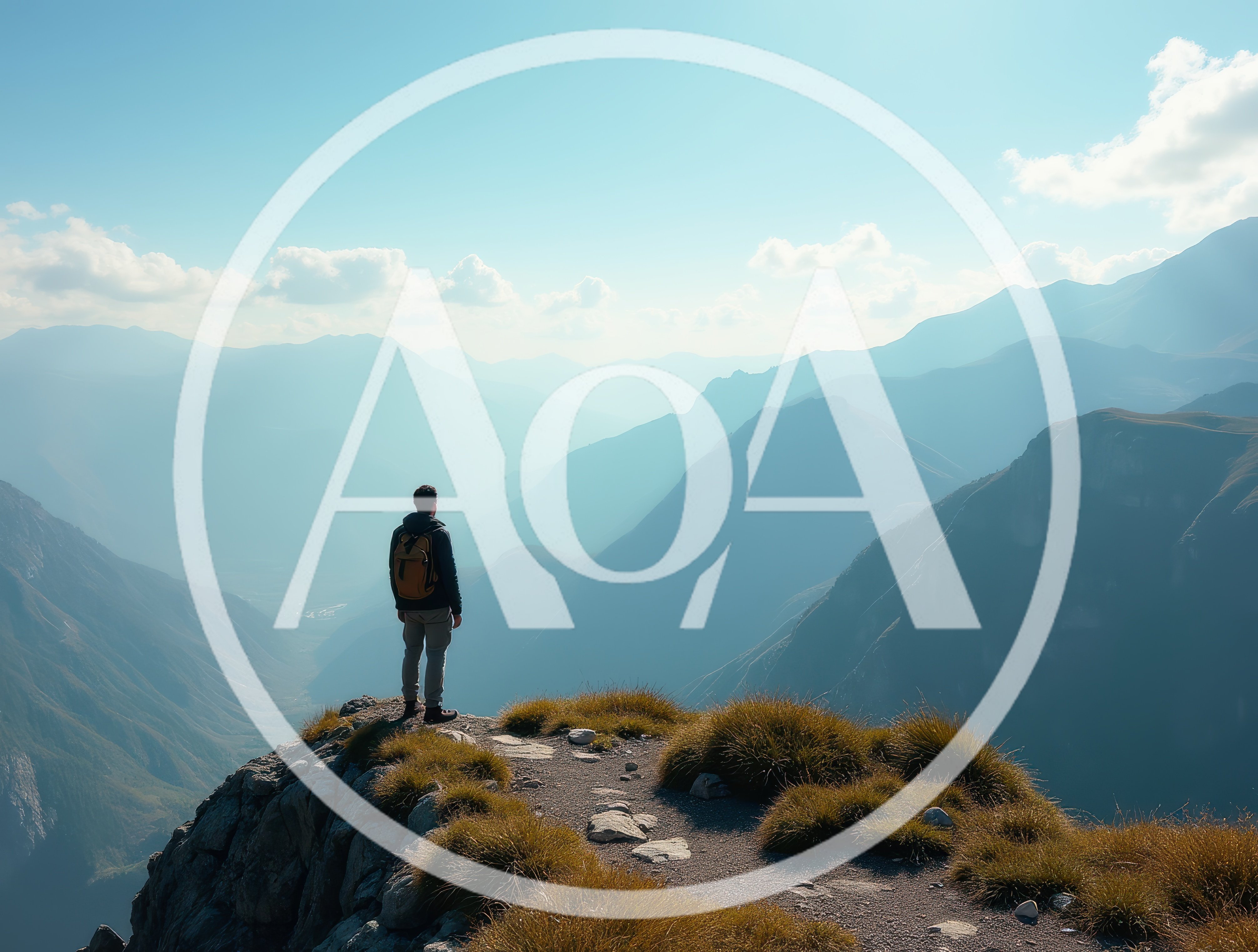 Hiker Standing On A Mountain Peak Overlooking A Valley