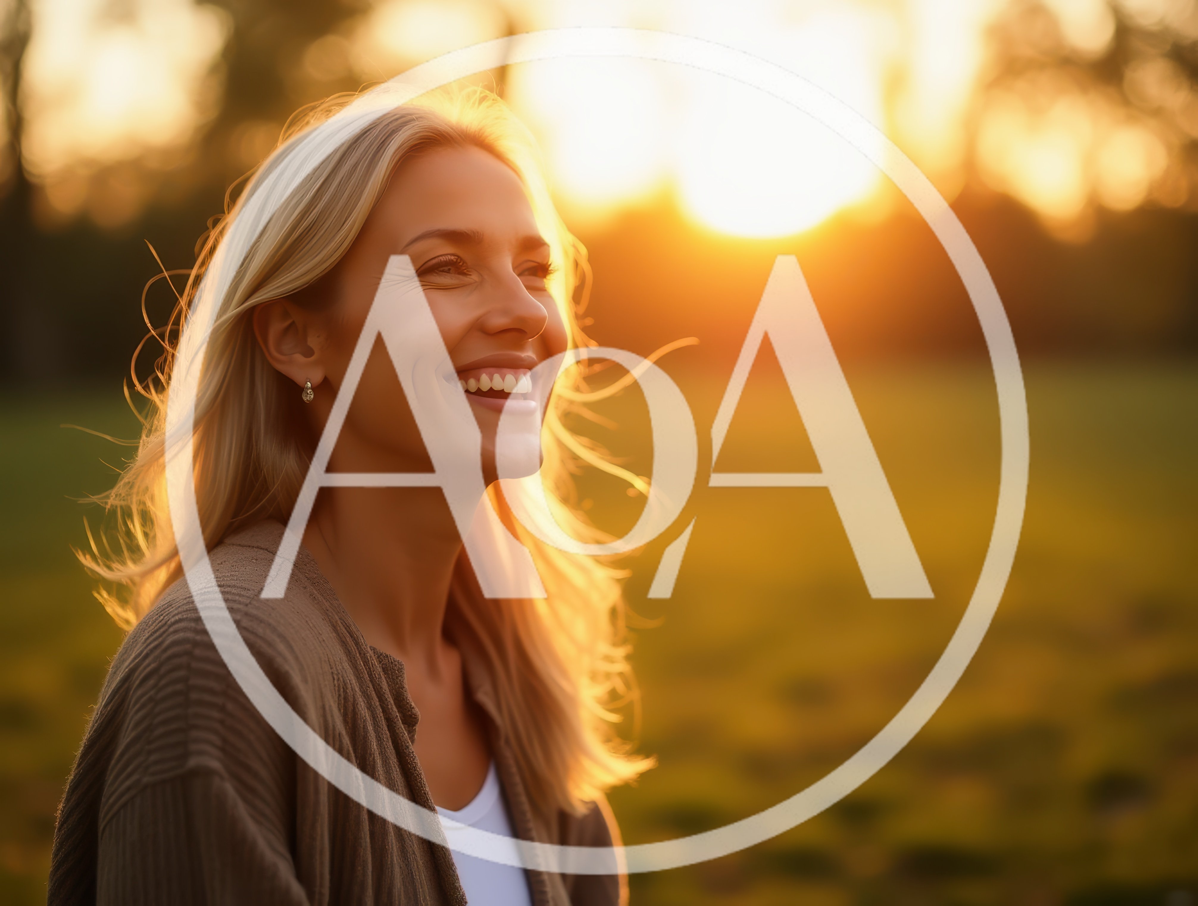 Smiling Blonde Woman Enjoying Golden Hour Outdoors