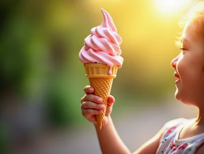 Young Girl Holding A Pink Soft Serve Ice Cream