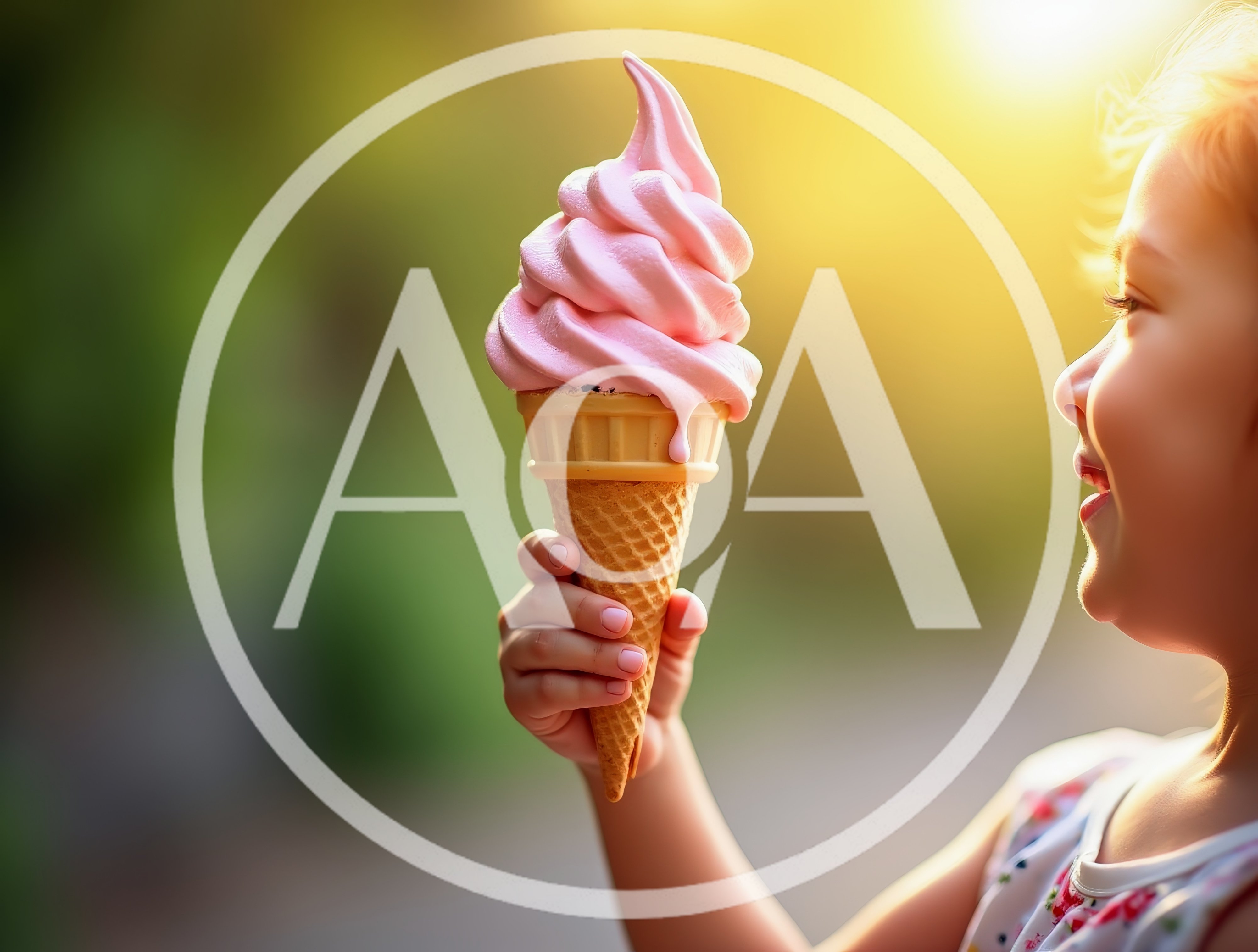 Young Girl Holding A Pink Soft Serve Ice Cream