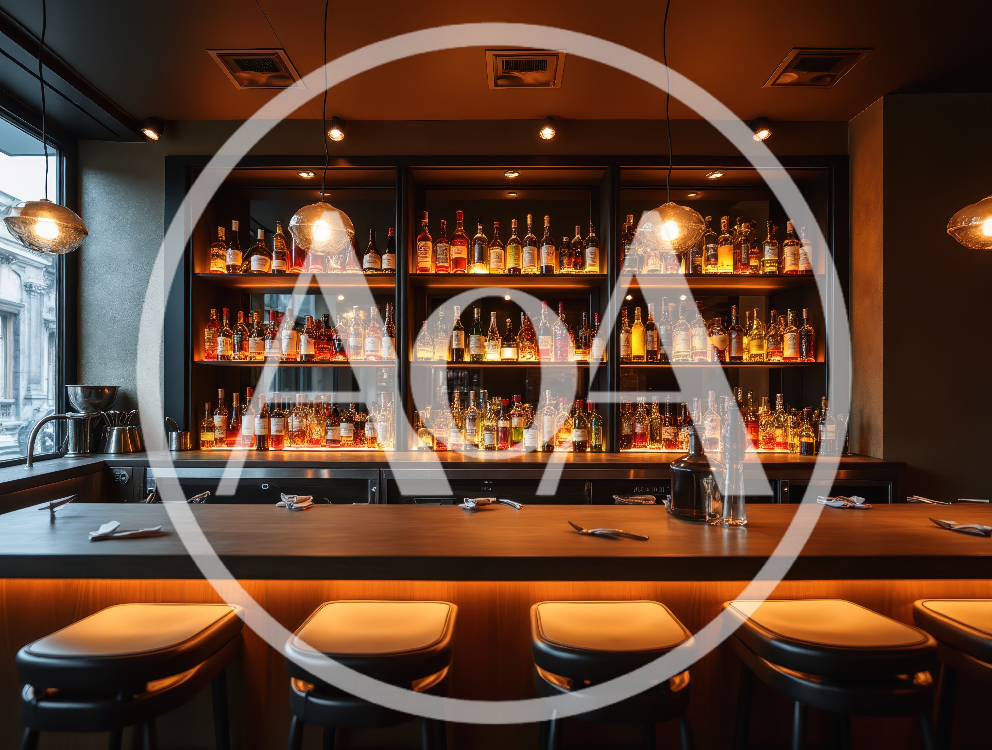 Modern Upscale Bar Interior With Illuminated Liquor Shelves