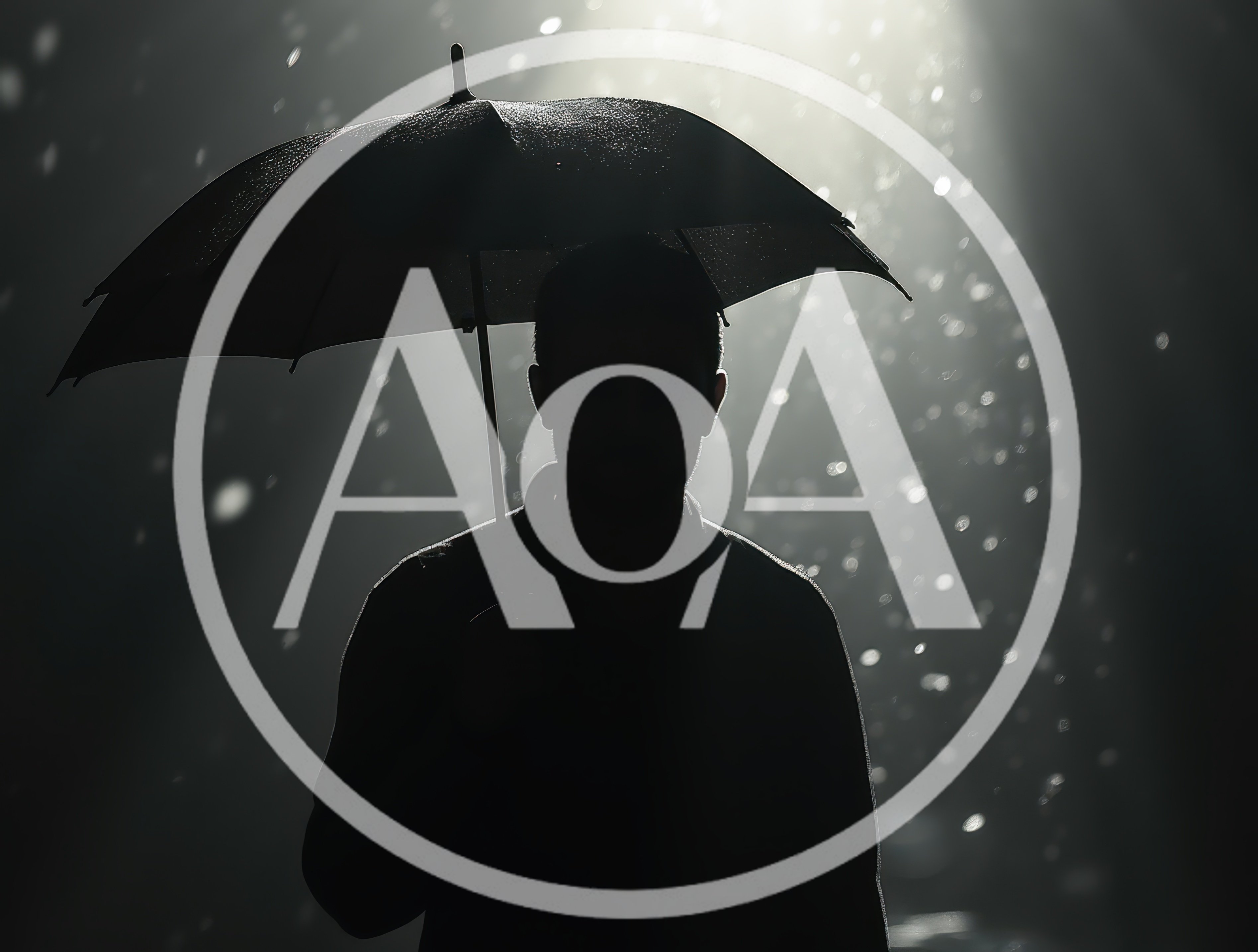Silhouette Of A Man Holding An Umbrella In Rain