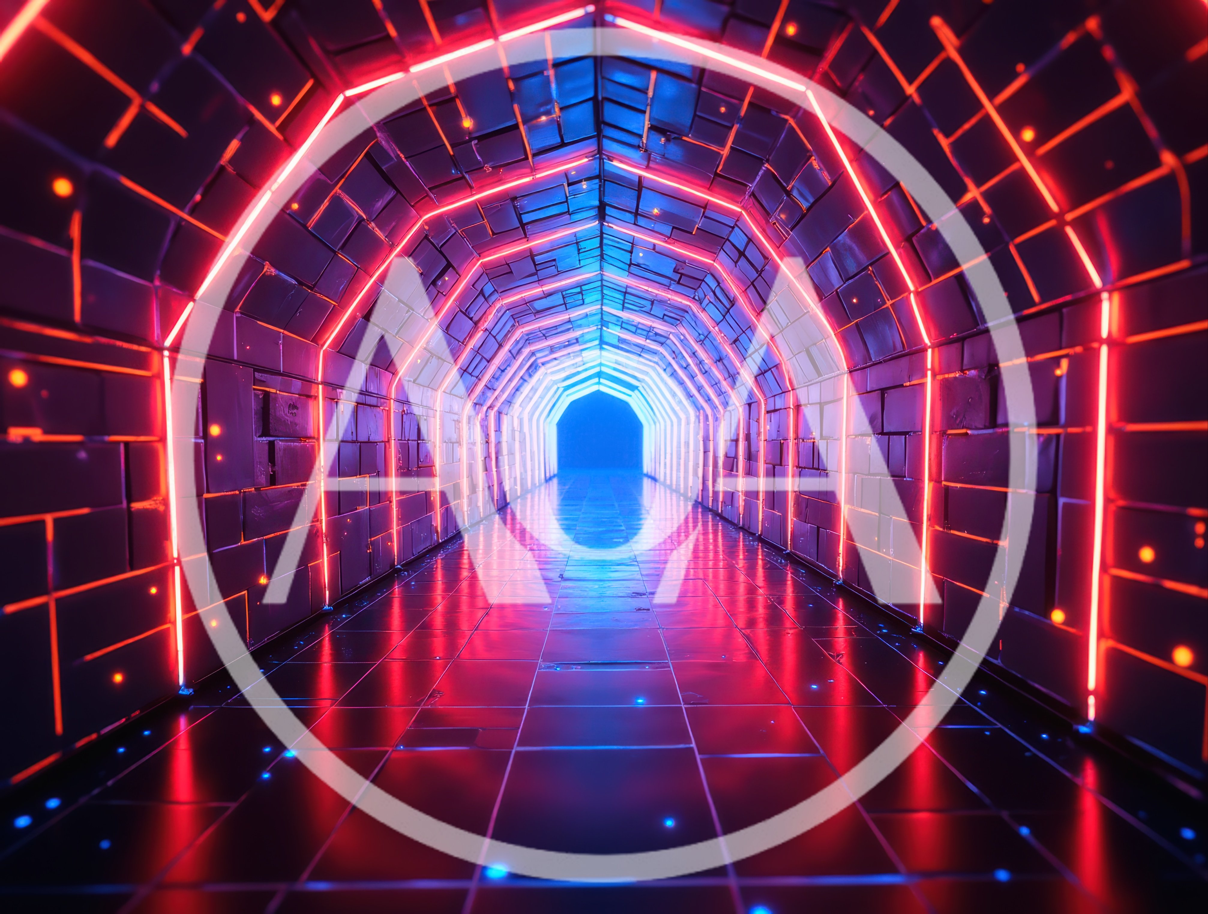 Futuristic Neon Tunnel With Glowing Red And Blue Lights